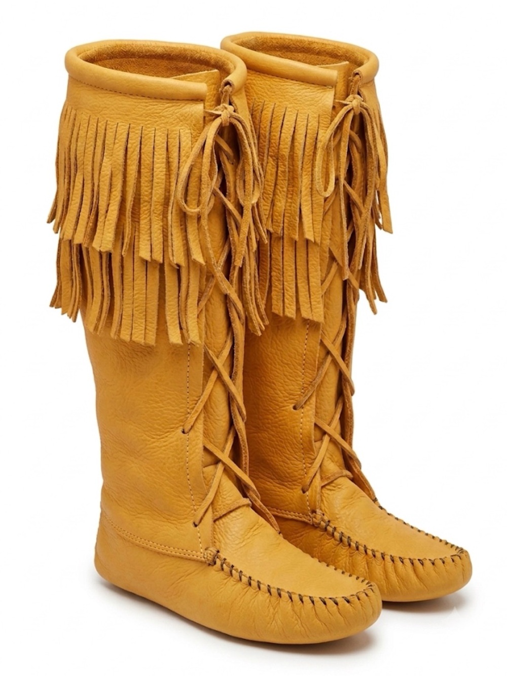 Vintage Leather Fringe Moccasin Boots Soft Sole Knee High Boho Mens 11